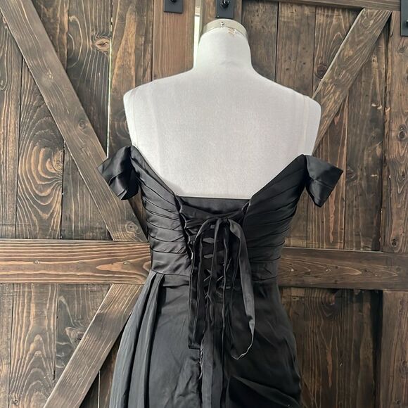 New Sexy Black Satin Off The Shoulder Pleated Long Prom Formal Dress - Picture 11 of 16